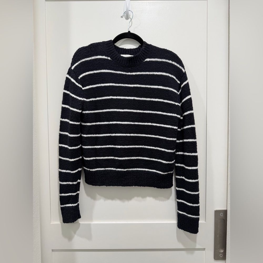 Vince Textured Striped Sweater Navy White Cotton Blend Size S